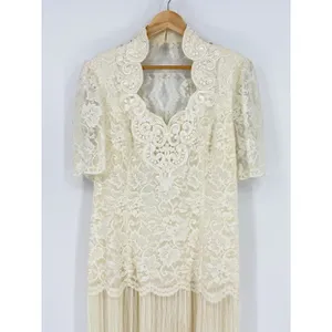 Vintage‎ Scott McClintock Ivory Cream Lace Pleated Dress Evening Gown Size 14 thumbnail 5