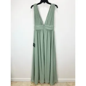 Lulus Heavenly Hues Sage Brush Maxi Dress Chiffon Bridesmaid Formal Medium NWT thumbnail 11