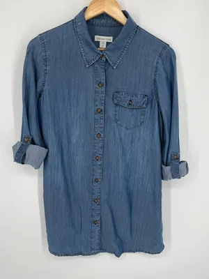 Coldwater Creek Lyocell Chambray Long Sleeve Roll Tab Shirt Women’s Size Small thumbnail 1