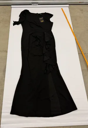 Woosea Black Ruffle Mermaid Evening Gown Asymmetrical Slit Formal Dress size‎ XL thumbnail 1