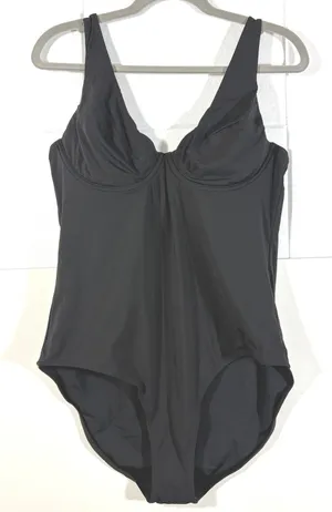 Hanky Panky Underwire One Piece Swimsuit Black Plunge Neck 7R8441 L thumbnail 1