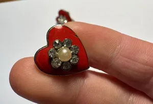 Vintage Coro Red Enamel Heart Rhinestone Screw On Non Pierced Earrings thumbnail 8