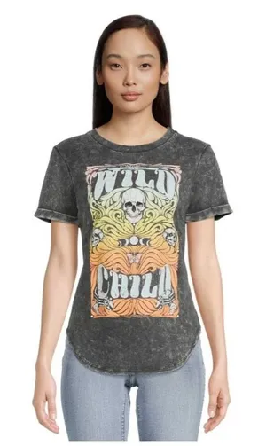 Junior Womens No Boundaries Wild Child Bleach Dyed Tee Shirt - Sz S thumbnail 1