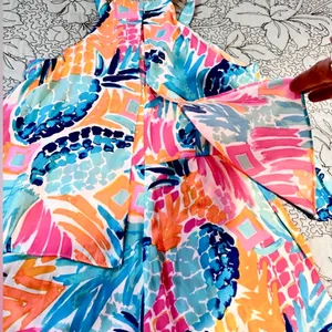 Lilly Pulitzer Edona Romper Goombay Smashed Pink Blue Orange Sz 00💛 thumbnail 7