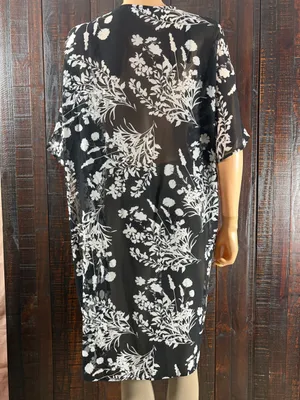 Calvin Klein Black White Floral Chiffon Cover-up Cardigan NWT 4 thumbnail 13