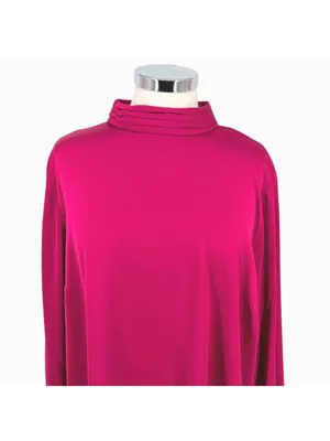 Halogen High Neck Flared Cuff Satin Blouse Fuschia Pink Size Large NWOT thumbnail 2