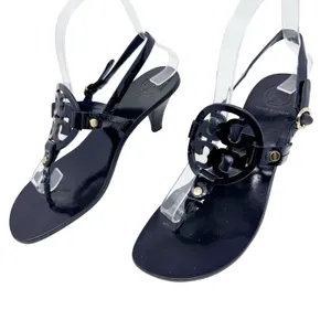 Tory Burch Miller Kitten Heel Sandal Black Patent Leather Slingback Size 8 thumbnail 3