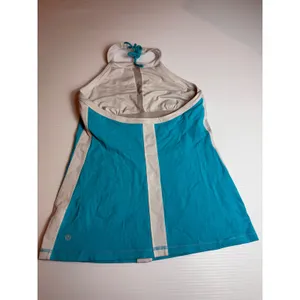Lululemon Halter Top Tank Athletic Teal Blue White Built In Bra‎ Size 8 no pad thumbnail 4