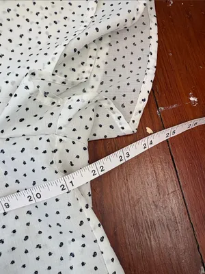 Pleione White V-Neck Short Sleeve Blouse Black Dot Flutter Sleeve Smocked Large thumbnail 5