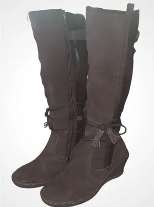 BareTraps Brown Over the Knee Brown Suede Fur Lined Wedge Boots Side Zipper 6M thumbnail 1