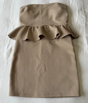 Poetry ✨ Nude Strapless Peplum Mini Dress with Built-In Padded Bra | Sculpted Bodycon Fit Small ✨ thumbnail 1