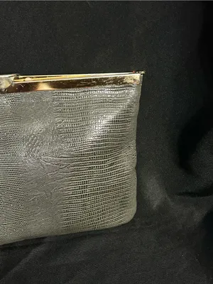 Vintage Textured Grey Clutch with Gold Frame thumbnail 3