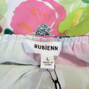 NWT Rubienn Maxi Dress L Pink Lime Green Floral Low Back Tiered Lace Trim Resort thumbnail 8