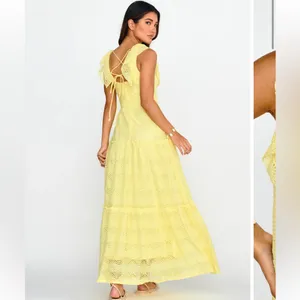 Selfie Leslie Portofino Sunset Ruffle Lace Maxi Dress Lemon in Small thumbnail 2