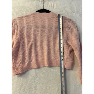 Candies Pink Shimmer Cropped Shrug Sweater Open Front‎ Bolero 3/4 Sleeve Small thumbnail 6