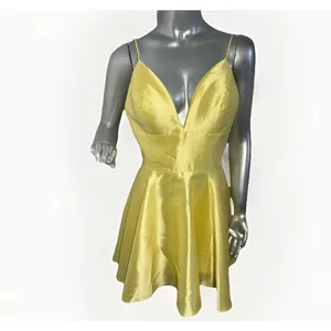 Sherri Hill 52379 Yellow Satin Short Cocktail Dress Fit & Flare Size 8 V-Neck thumbnail 5