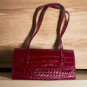 Deep Red Faux Leather Croc Textured Mini Fold Snap Purse Handbag thumbnail 4