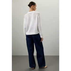 POLO RALPH LAUREN White Linen Blend Long Sleeve Knit Button Front Cardigan M thumbnail 3