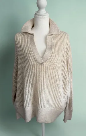 ZARA Cream Collared Sweater Size XL Womens thumbnail 1