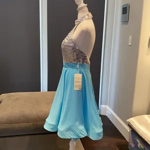 Women’s Halter Neck Silver Sequined Short Prom Party Dress NWT 6 thumbnail 3