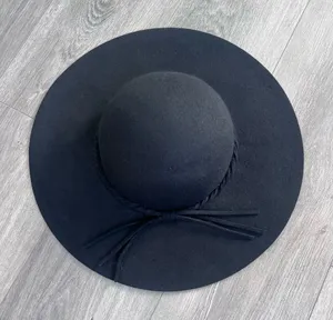 Women's Black Wide Brim Floppy Wool Hat Bow Boho Chic Fall Winter thumbnail 1