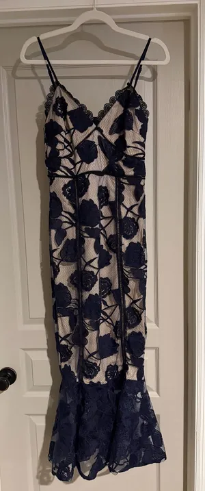 Lulus Lace Blue and Nude Cocktail or Evening Dress thumbnail 1