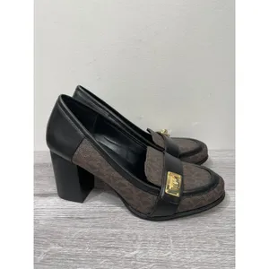 Michael‎ Kors Brown Signature Logo Padma Signature Block Heel Loafer Pumps 6M thumbnail 2