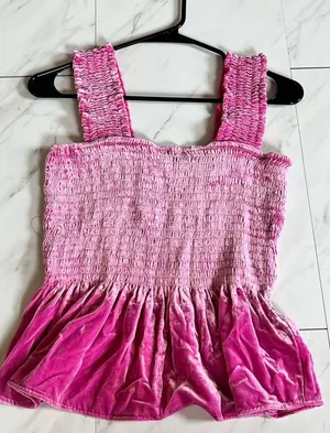 Anthropologie Pink Smocked peplum velvet sleeveless blouse size s thumbnail 1