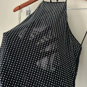 Zara Black Mesh Silver Studded Halter Crop Top Size Small thumbnail 8