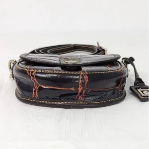 Dooney & Bourke Crossbody Womens Small Brown Croc Embossed Leather Saddle Bag thumbnail 3