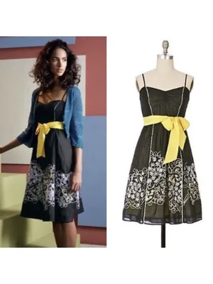 Anthropologie Floreat 4 Step By Step Dress Yellow Black Sundress Eyelet Smocked thumbnail 2