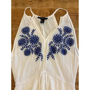 Forever 21 Gauze Embroidered Maxi‎ Dress S Beach Resort Vacation European Summer thumbnail 10