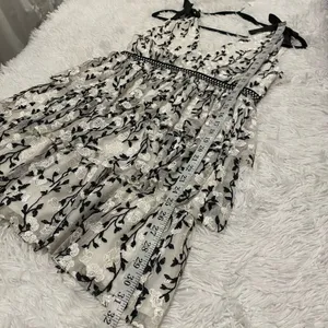 Bardot Embroidered Tiered Mini Dress in Black White Size 6 thumbnail 6