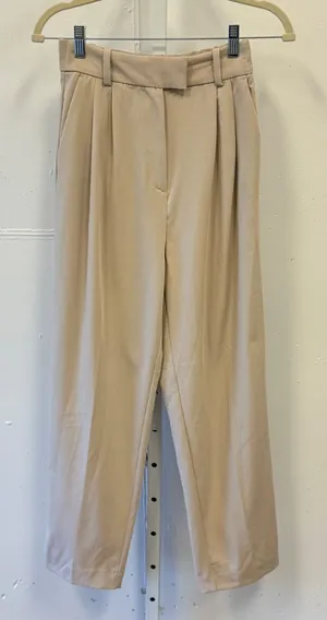 NWT H&M Beige High Waisted‎ Pleated Trousers Straight Leg Dress Pants Tan Size 4 thumbnail 1
