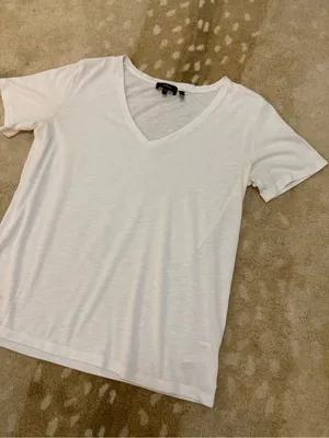 Theory White V-Neck Short Sleeve Tee Size Medium Modal Cotton Blend thumbnail 3
