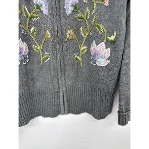 Vtg Tiara International Cardigan Women S Gray Floral Embroidered Grandma Cottage thumbnail 3