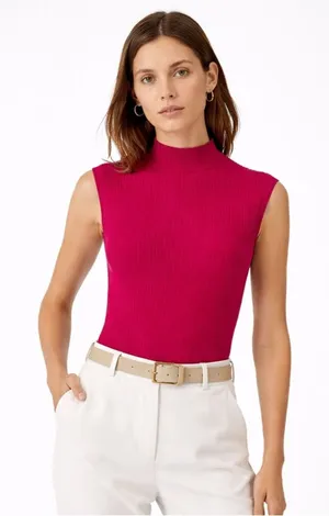 Lafayette 148 New York Sleeveless Mock Neck Ribbed Tank in fuchsia Pink size XL thumbnail 1