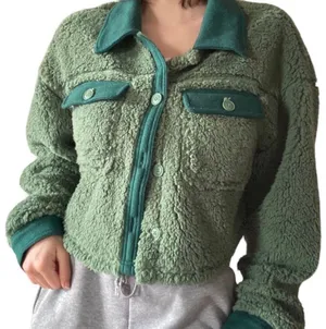 PacSun Green button down long sleeve cropped fleece jacket never worn thumbnail 1