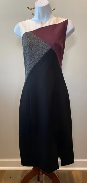 White House Black Market Colorblock Sheath Dress Size 8 Black Gray Maroon thumbnail 1
