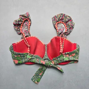 Maaji Pink Geometric Ruffle Padded Tie‎ Floral Swim Bra Beach Bikini Top L Large thumbnail 2