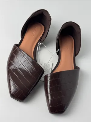 Old Navy Deep Brown Croc-Embossed Square-Toe d'ORsay Women’s Flats Size 8 thumbnail 2