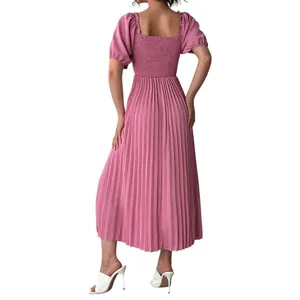 Pleated Breast Shirred Off Shoulder Dress in Pink, Size S​​​ thumbnail 2