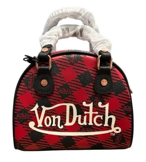 Von Dutch Mini Bowling Dome Satchel Handbag – Red & Black – NWT thumbnail 1