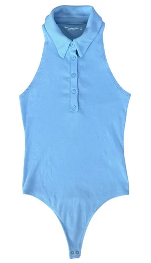 Abercrombie & Fitch Ribbed Bodysuit Sleeveless Collared One-Piece Blue NWOT thumbnail 1