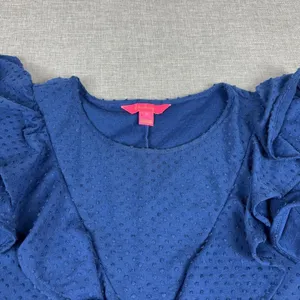 Lilly Pulitzer Dress Womens Medium Blue Polka Dot Ruffle 3/4 Sleeve Shift Knit thumbnail 3