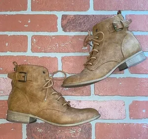 G by Guess Gabree tan lace up ankle booties thumbnail 1
