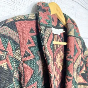 Vintage Flashback Southwestern Pattern Cropped Tapestry Jacket Size Medium Green thumbnail 3