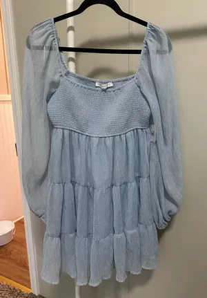 Altar’d State Light Blue Smocked Longsleeve Mini Dress new with tags Medium thumbnail 1