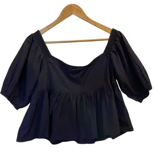 FREE PEOPLE Navy Blue Cotton Off Shoulder Ruffle Crop Top Peasant Blouse - Sz XS thumbnail 6