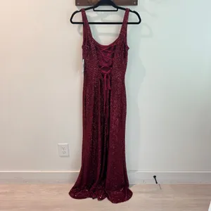 Jump Apparel Wine Red Sequin Lace Up Corset Back Formal Prom Gown Dress Sz 11/12 thumbnail 5